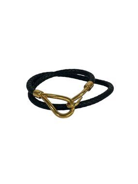 Hermes Bracelet Jumbo Leather Black Gold Braided 2 Rows
